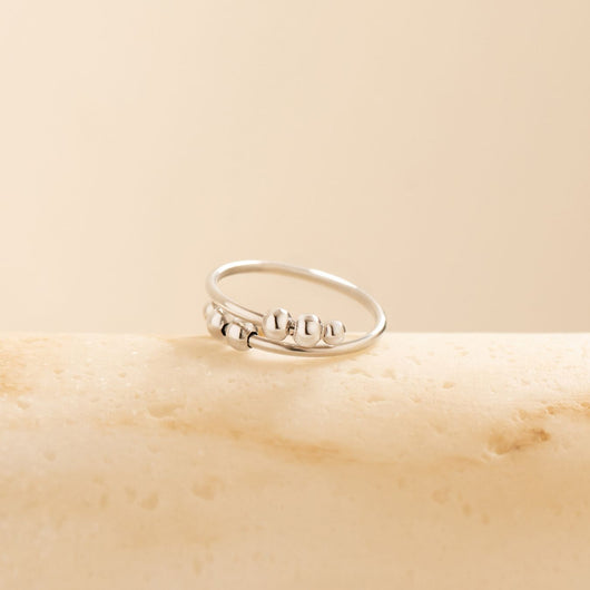 silver 4-bead adjustable anxiety ring