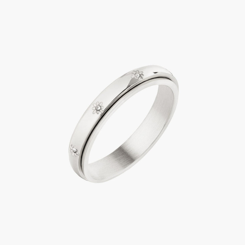 silver spinning star eternity band ring