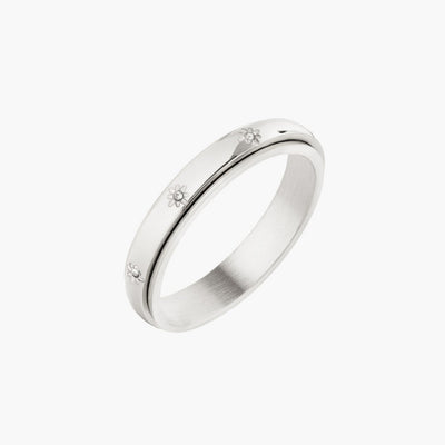 silver spinning star eternity band ring