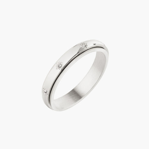 silver spinning star eternity band ring