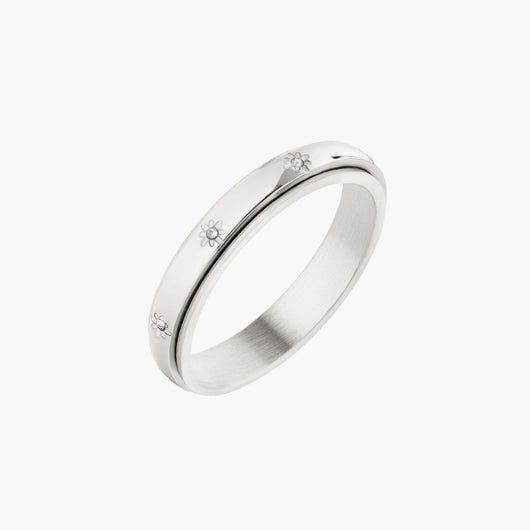 silver spinning star eternity band ring