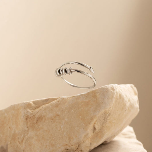 silver 4-bead adjustable nail anxiety ring