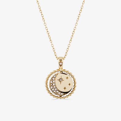 gold sphere-edged day and night spinning necklace