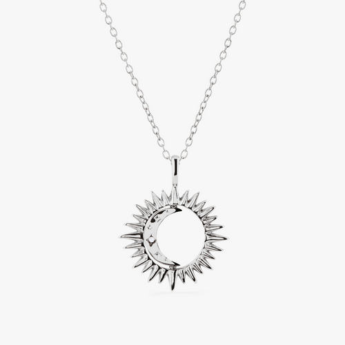 silver rotating moon necklace
