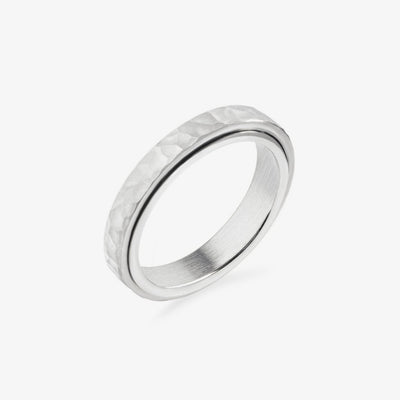 silver spinning hammered ring