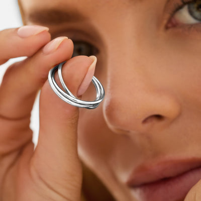 silver trio gliding fidget ring