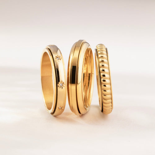 gold spinning star eternity band ring