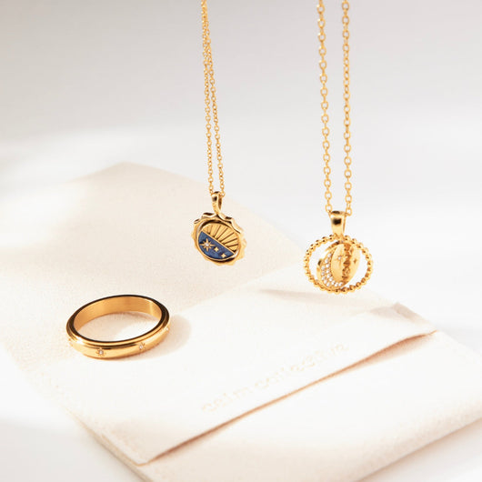 gold sphere-edged day and night spinning necklace