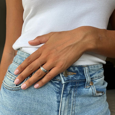 silver star & blue crystal anxiety ring