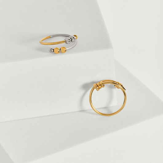 gold 4-bead adjustable nail anxiety ring