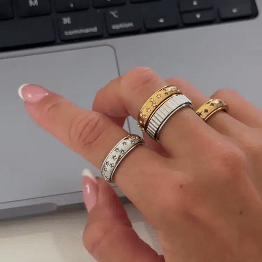 silver night sky anxiety ring