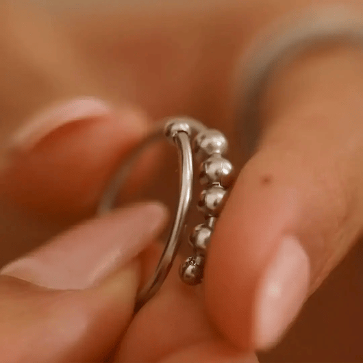 silver 4-bead adjustable anxiety ring
