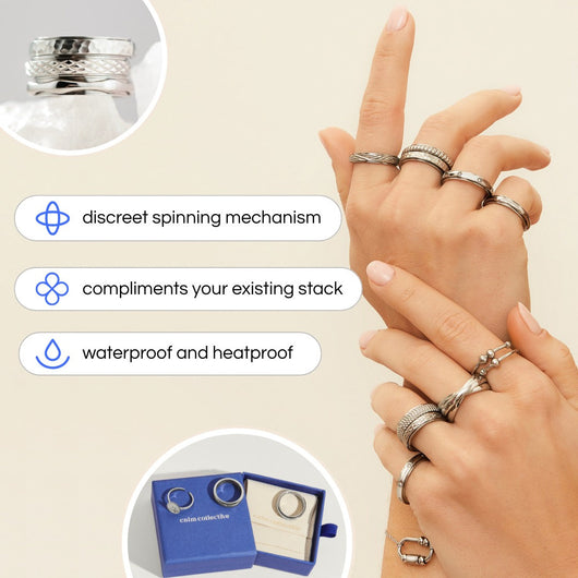 silver trio gliding fidget ring