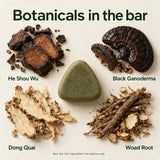 He Shou Wu, Black Ganoderma, Dong Quai and Woad Root are among the botanicals in the bar.